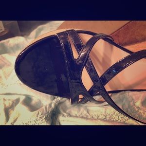 Kate Spade Black patten cork heel sandals 👡
